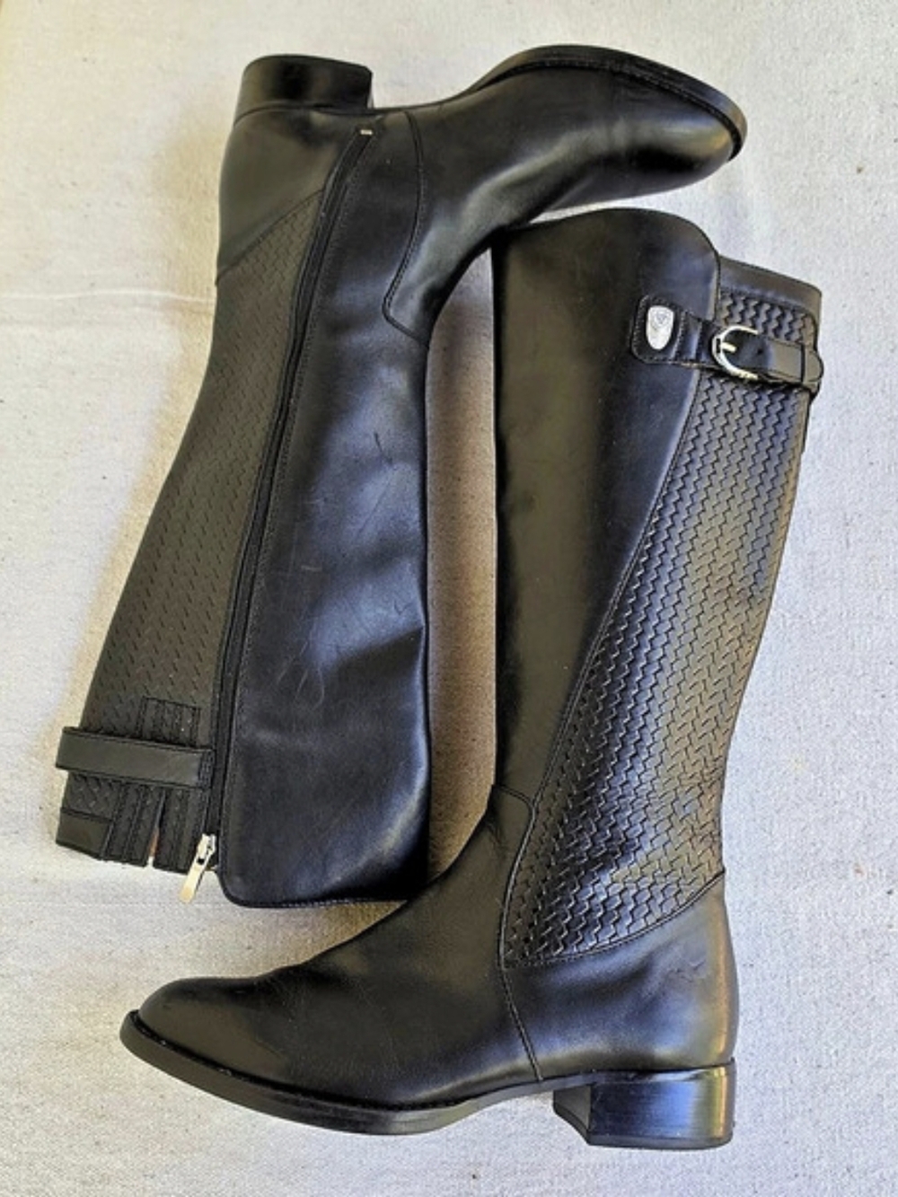 Ariat Women's Plymouth Tall Riding Boots Black Leather Woven Details Women's 9B